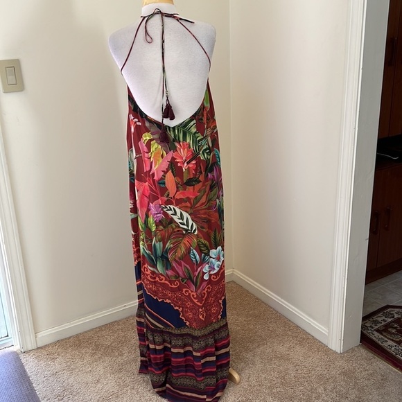 FARM Size S Mackaw leaves tropical halter backless long dress - Picture 4 of 11